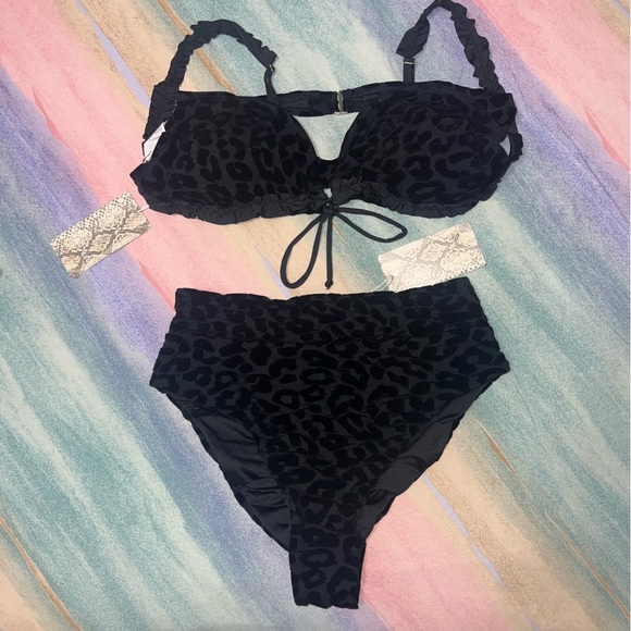 Toluca Swim Bikini Set black leopard print women’s size L bottom XL top NWT - Picture 3 of 7